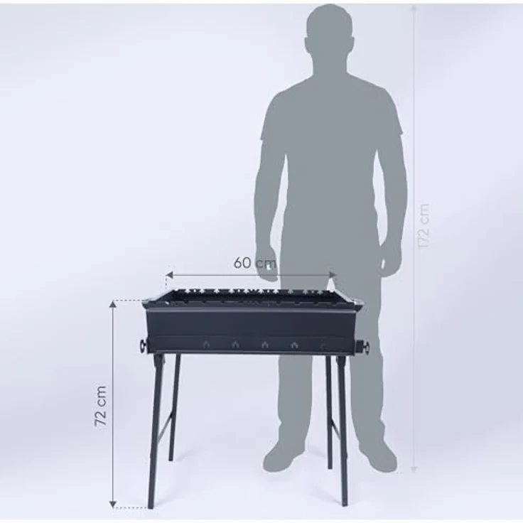 Davr Metall Mangal - Grillmeister, klappbar, 2 mm Stahl, 60 cm, schwarz, für 9 Spieße – Bild 2