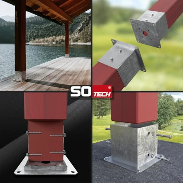SO-TECH® Pfostenträger für Vierkantholz, feuerverzinkt, Höhe 152 mm, für Gartenpfosten 60 x 60 mm, inkl. Schrauben – Bild 5