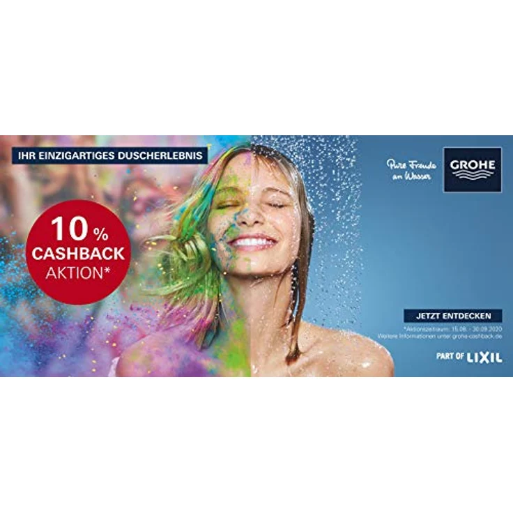 Grohe Rainshower SmartActive 130 Cube Duschbrause, Wandhalterset, 3 Strahlarten, 9.50 l/min, silber – Bild 4