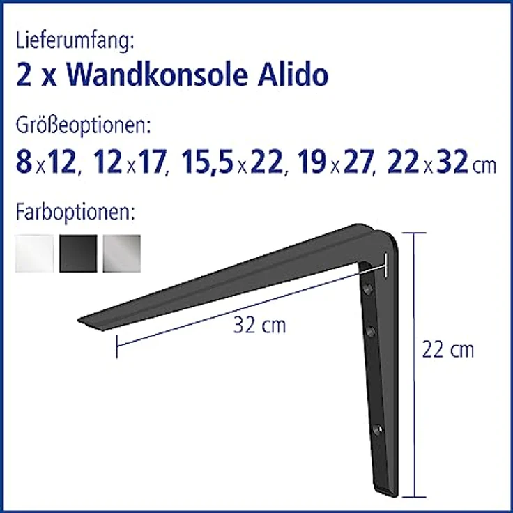 Element System 18133-00144 Regalkonsole Alido-Regalträger - 5 Größen - 3 Farben - 2 Stück-schwarz - 220 x 320 mm, 220x320 mm – Bild 3