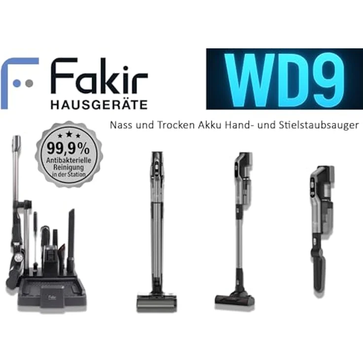 Fakir WD 9 Pure Clean 3in1, Kabelloser Nass- und Trockensauger mit 400 Watt, dualer Bürstenwalze, 180° Reichweite, Sprachausgabe und LED-Display – Bild 5