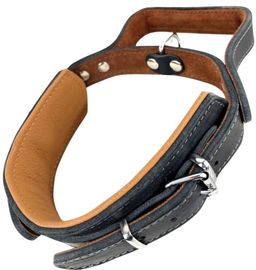 Hundehalsband mit Griff, dickes qualitativ hochwertiges Leder 40cm bis 55cm x 60mm