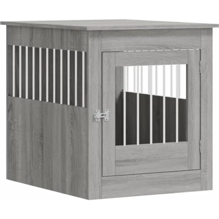vidaXL Hundekäfig im Möbelstil, Abschließbar Hundebox mit Tür, Hundehütte Beistelltisch 2-in-1-Funktion, Grau Sonoma Holzwerkstoff 64,5x80x71cm – Bild 1