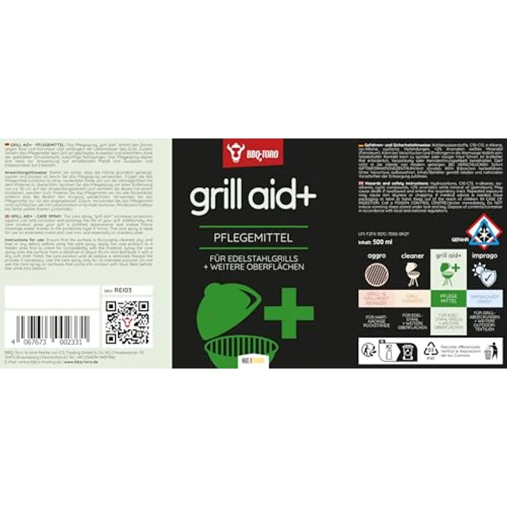 BBQ-Toro Grill Pflegespray Grill aid+, 500ml, für Gusseisen und Edelstahl, Rostschutz und Pflege für Grill und Küchenoberflächen – Bild 3