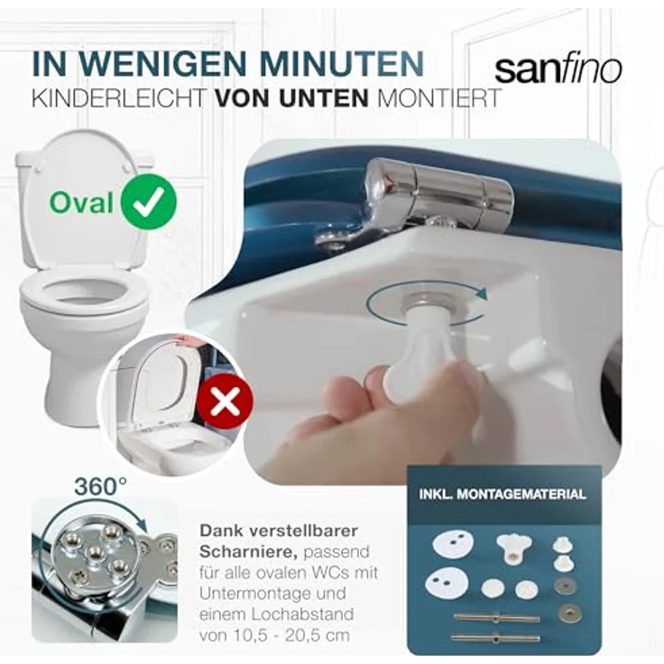 Sanfino WC Sitz Balance ll, Toilettendeckel aus Holz mit Absenkautomatik, Design in Weiß-Flieder mit Stein-Motiv, verchromte Metallscharniere – Bild 6