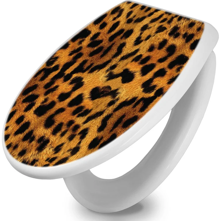 Banjado Toilettendeckel Leopard-Motiv, WC-Sitz mit Absenkautomatik, Soft Close, Duroplast, hygienisch, weiße Farbe, leichte Montage