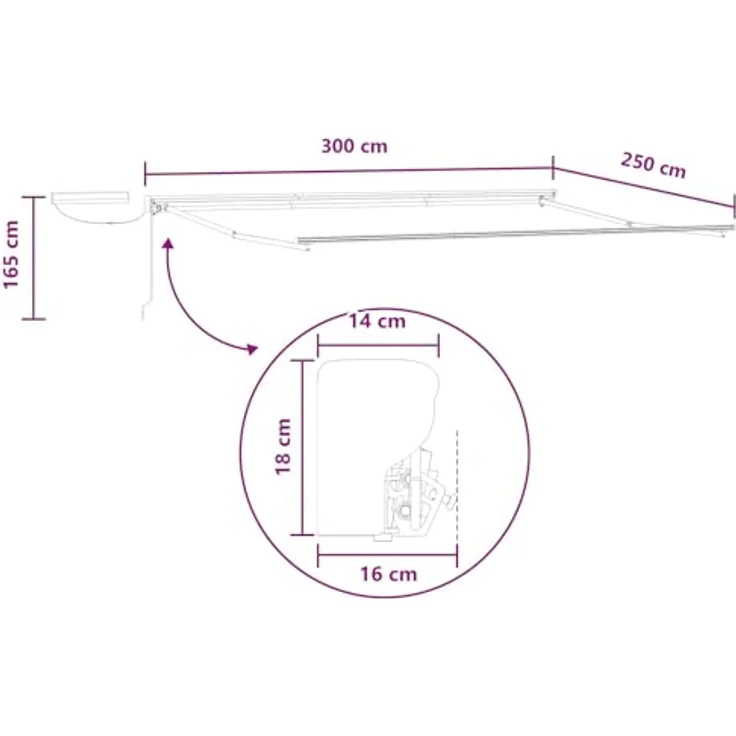 vidaXL Elektrische ausziehbare Markise, 3 x 2,5 m, Hellgrau und Weiß, wetterfester Stoff mit Fernbedienung, semi-kassetten Design – Bild 3