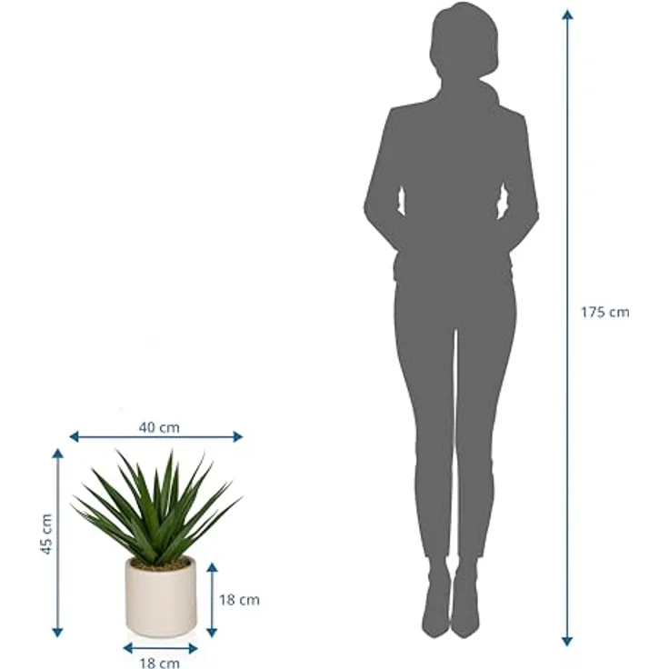 Hjh Office Agave Kunstpflanze, 45 cm Höhenverstellbar, Grün – Bild 5