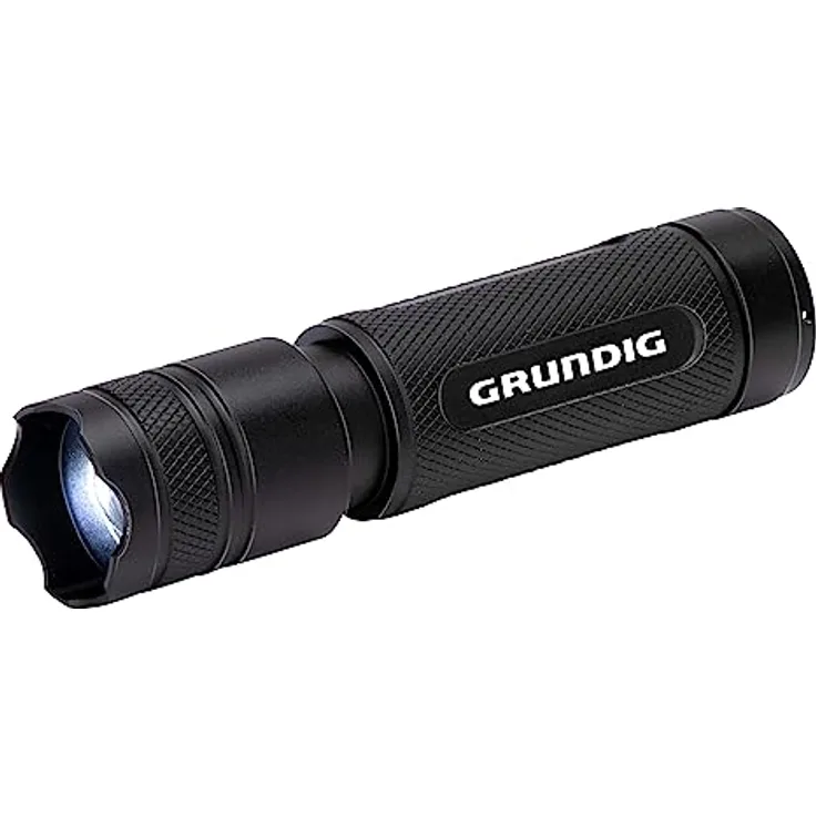 GRUNDIG LED Taschenlampe 120 Lumen - 3W - 140M Reichweite - 3 Lichtmodi: Hoch, Niedrig, Pulsierend - Schwarz
