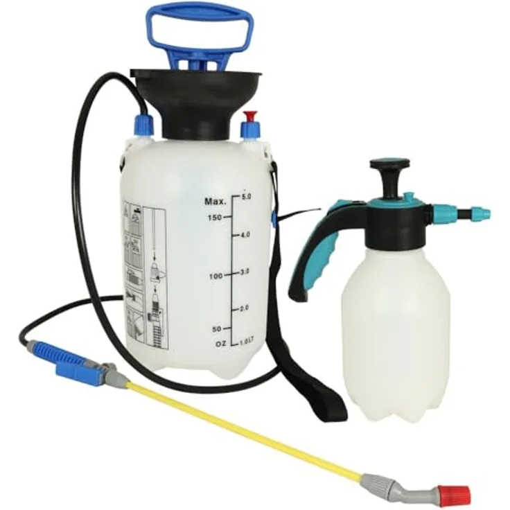 MePla Handdrucksprüher 2L + Gartenspritze 5L - ideal für Haus & Garten, universell einsetzbar, mit stufenlos verstellbarer Düse