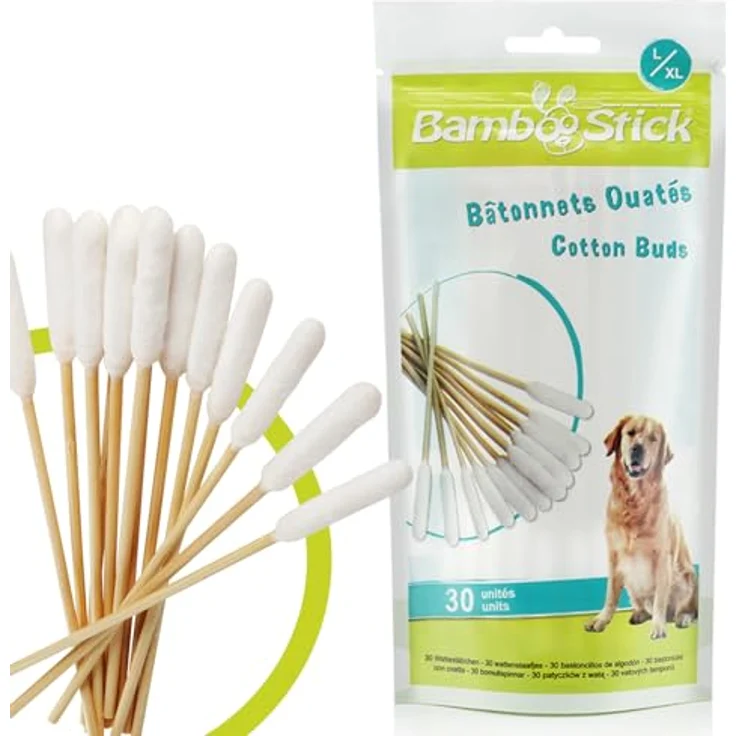 Bamboostick BambooStick Pack, 30 Wattestäbchen L/XL zur schmerzfreien Reinigung der Ohren großer Hunde, entwickelt von französischem Tierarzt – Bild 1