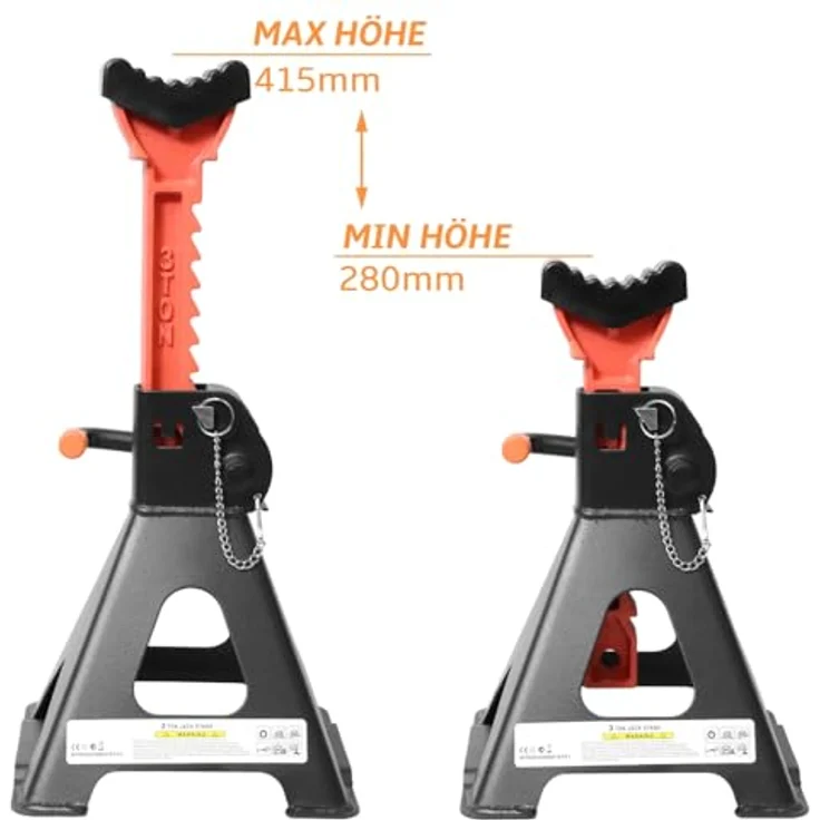 Melko Wagenheber 2er Set Unterstellbock 3000KG höhenverstellbar Stützböcke, max. Hubhöhe: 41,50 cm, rot/schwarz – Bild 4