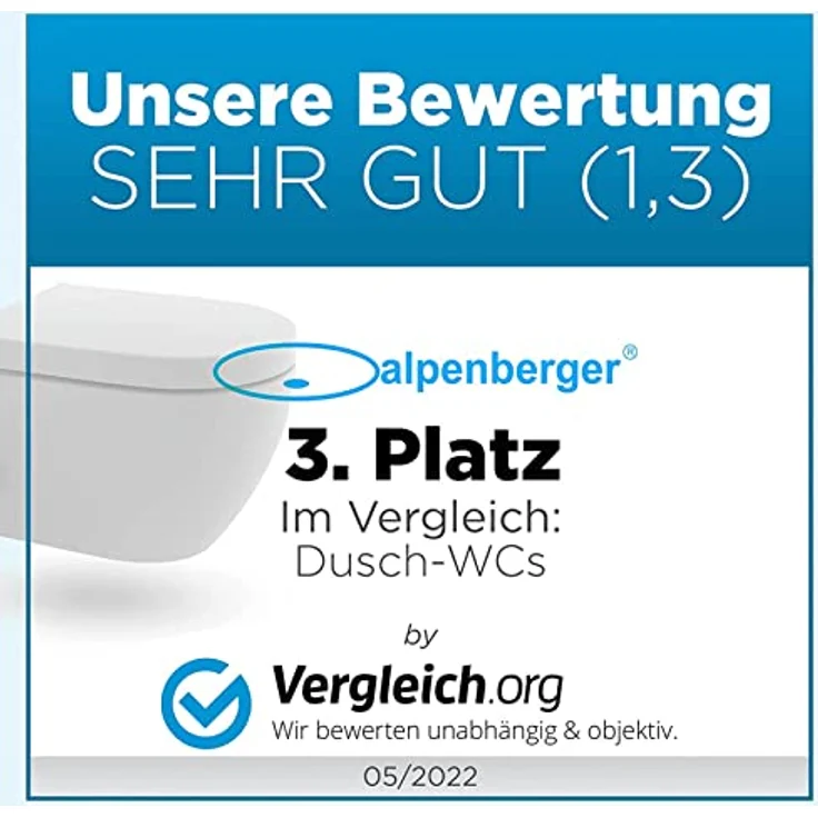 Alpenberger Toilette | WC mit Bidet Funktion | Hänge WC Spülrandlos | WC Sitz mit Absenkautomatik | Taharet WC | Dusch WC Set für Intimdusche | Klo mit Armatur | Wand WC Passend Geberit (7150 U) – Bild 4