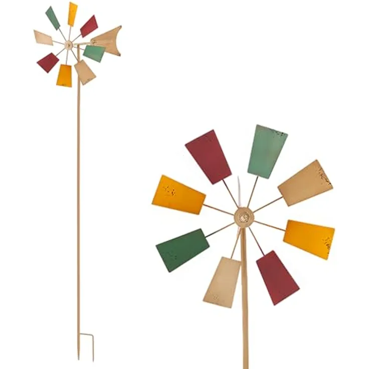 Alpine Corporation Metall-Windmühlenpfahl Kinetischer Spinner Outdoor Yard Art Decor Mehrfarbig 30,5 x 33 x 132 cm