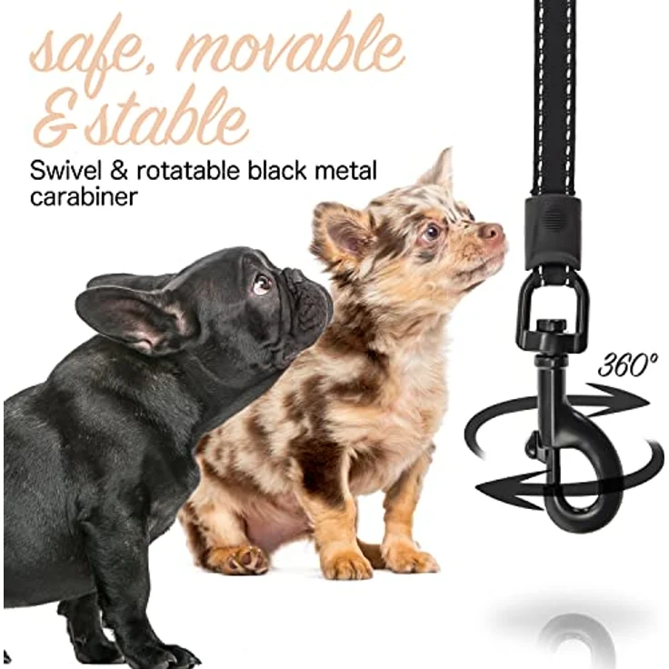 bluzelle BLUZELLE 5m Rollleine mit Reflektor-Streifen für Kleine Hunde bis 20kg, Ausziehbare Hundeleine mit 360° Karabiner-Haken Metall, Zuverlässige EIN-Hand Bremse Nylon-Gurt Ergonomischer Griff, Größe:S, Schwarz – Bild 5