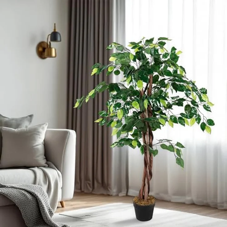Spetebo Kunstpflanze Benjamini breit im Blumentopf - 115 cm - Deko Pflanze Zimmerpflanze künstlich Kunstbaum Birkenfeige – Bild 7