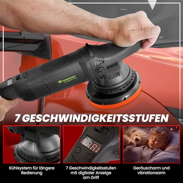 Duke-Handel Exzenter-Poliermaschine 810 W, 15mm Hub, 4800 max. U-min, ohne Akku und Ladegerät, Poliermaschine für Rechts- und Linkshänder, 6m Kabel, 7-stufige Geschwindigkeitsregelung – Bild 2