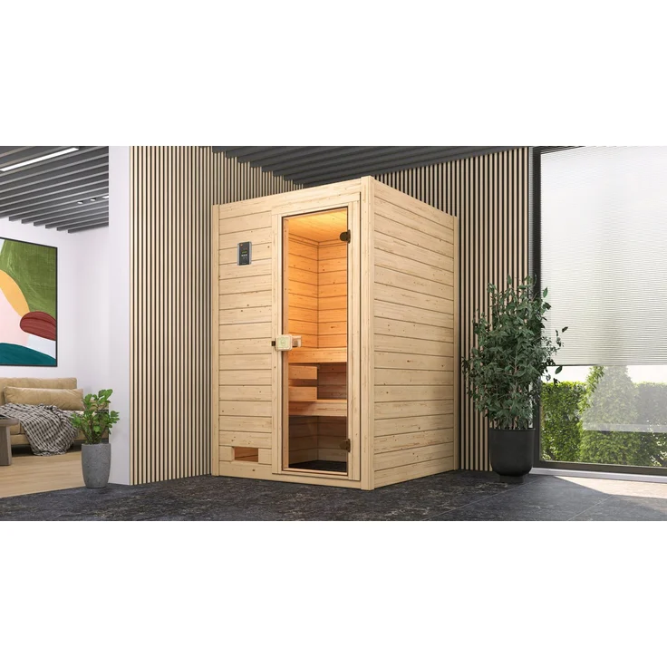 Weka Sauna Massivholzsauna VALIDA 1, kompakte Bauform für maximale Entspannung, moderne Ganzglastür, naturbelassenes Fichtenholz