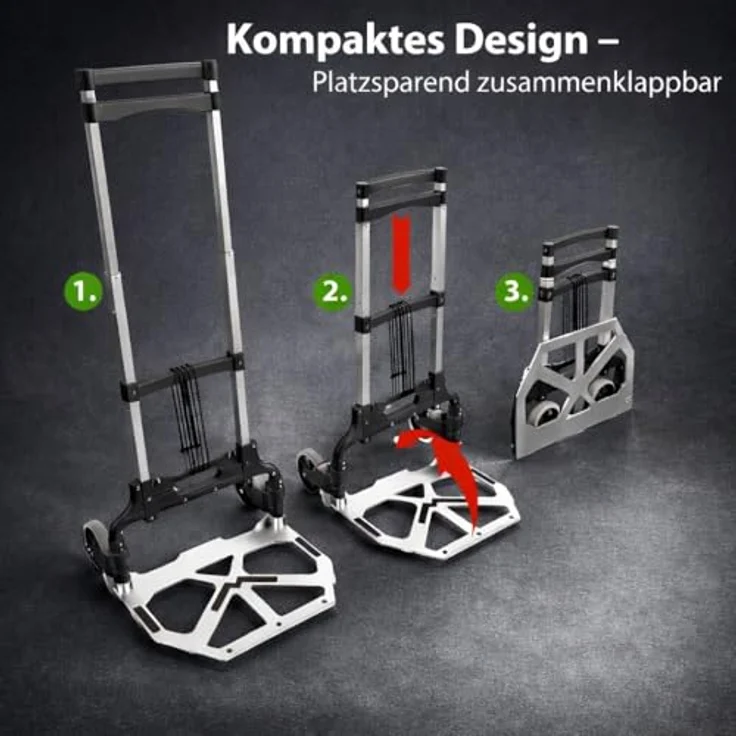 BigDean Klappbare Sackkarre aus Aluminium, Transportkarre bis 70 kg mit 110 cm Teleskopgriff, Anti-Rutsch-Pads und 2 Expanderseilen, 3,4 kg Leichtgewicht, Soft-Räder – Bild 4