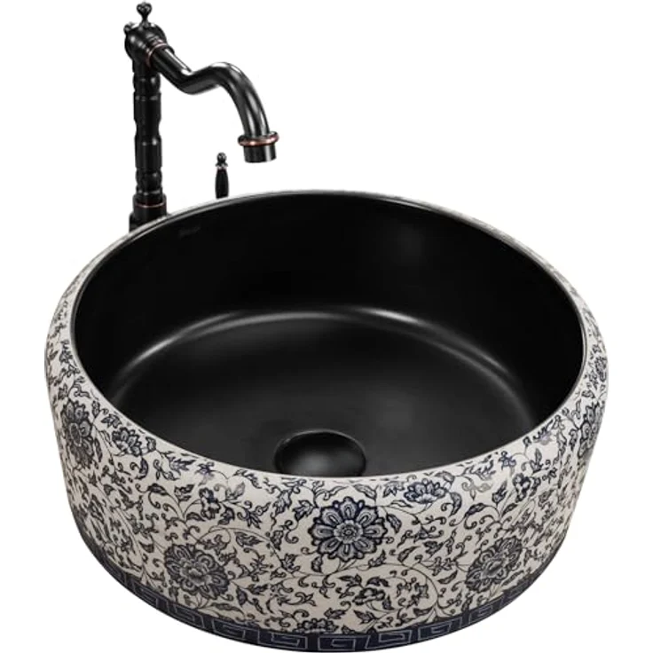 Rea Aufsatzwaschbecken Florisa schwarz matt aus Keramik, freistehend, 400 x 400 x 150 mm – Bild 1