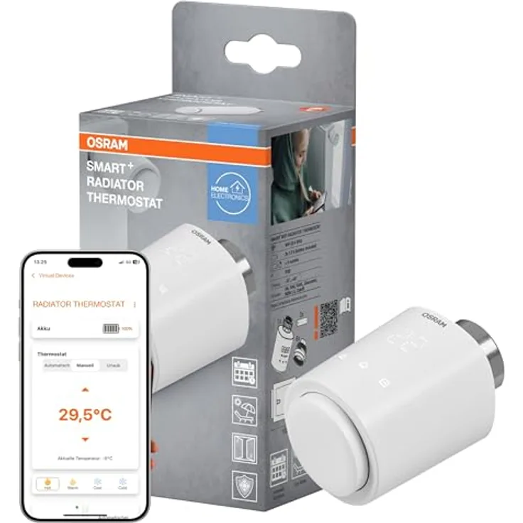 OSRAM SMART+ WiFi Heizkörperthermostat, programmierbar mit IP20-Schutz, für Smart Home, weiß, 1er-Pack