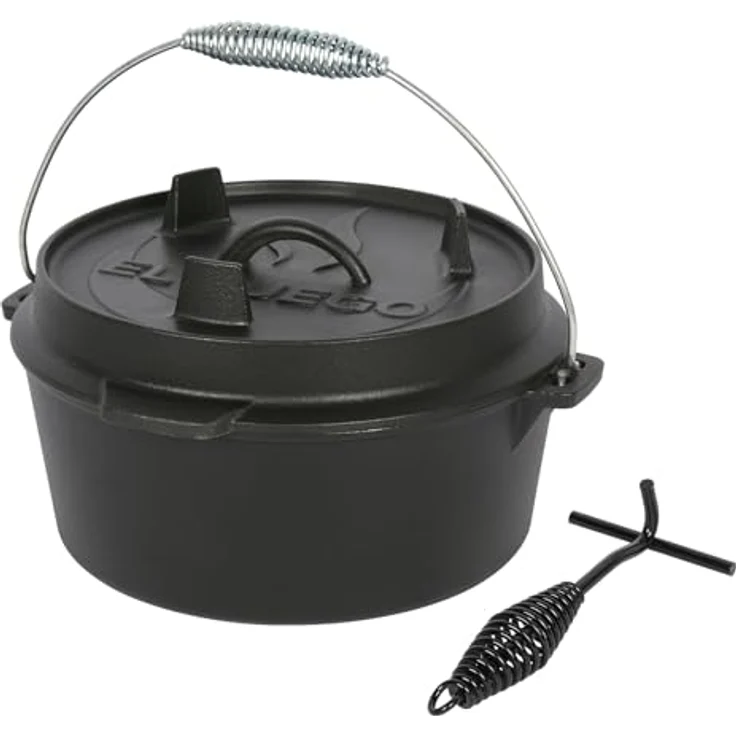 Dutch Oven 4,5 Liter von El Fuego®, 100% Gusseisen, inkl. Schürhaken und Tragebügel, Camping & Outdoor – Bild 1