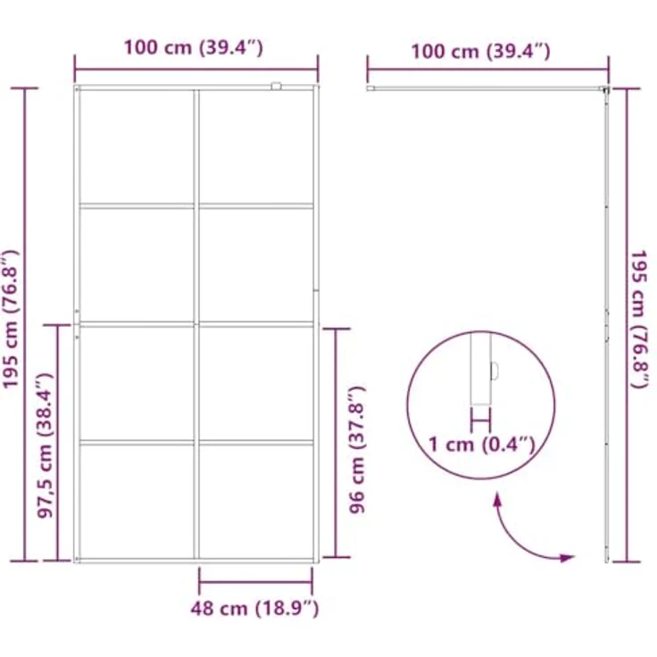 vidaXL Walk-in Duschwand Gold, 100 x 195 cm, gehärtetes Glas mit verstellbarem Rahmen und stabiler Stütze – Bild 3