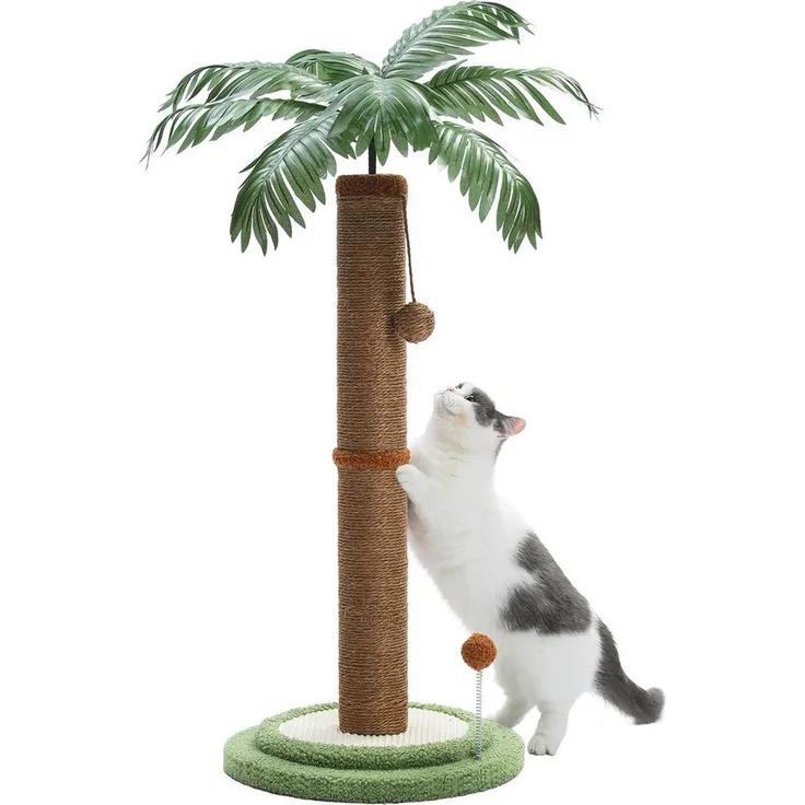 purplerain Kratzbaum Kokospalme Katze Kratzbaum,85 cm - Interaktive Bälle, Grüne Dekoration, Stabiler Doppelsockel - Preisvergleich
