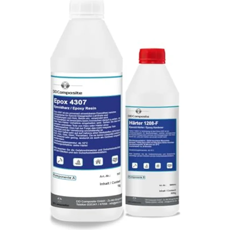 DD Composite Epox 4307 mit Härter 1208-F, 1kg Epoxidharz-System für Beschichtungen und Klebe-Anwendungen, lösemittelfrei, hohe Chemikalienbeständigkeit