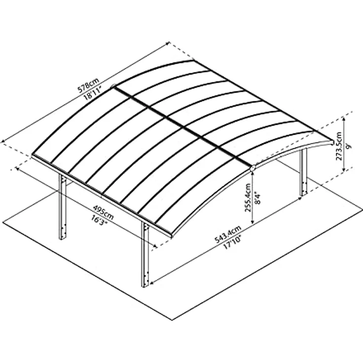 Palram Canopia Arizona Breeze Doppelcarport, grauer Aluminiumrahmen mit transparenten Polycarbonat-Dachplatten, wartungsfrei, 10 Jahre Garantie – Bild 5