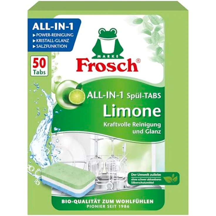 FROSCH Limonen Geschirrspül-Tabs, 50 Tabs - Alles-in-1 Geschirrspülmittel für kraftvolle Reinigung und frischen Limonenduft – Bild 1