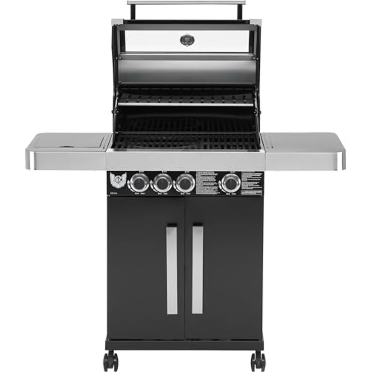 Maxxus Gasgrill BBQ CHIEF 6.0-3 Edelstahl Brenner, Seitenbrenner, 10,5 kW, Gusseisen Grillrost, Deckel, Thermometer, Rollen, Schwarz - Grill, Grillwagen, Grillstation – Bild 5