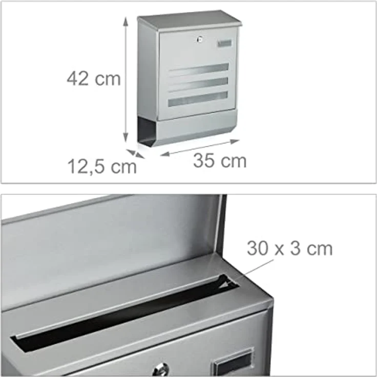 Relaxdays Briefkasten Edelstahl mit Zeitungsfach, Namensschild, HxBxT: 42 x 35 x 12,5 cm, Postkasten, Design, silber – Bild 4