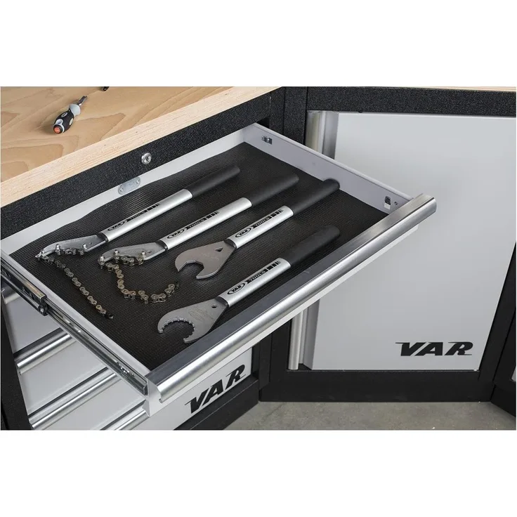 VAR Werkzeugwagen + Montagewagen Set, 7 Schubladenauskleidungen für MO-52204 und MO-52205, optimaler Schubladenschutz