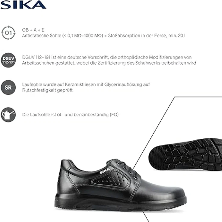 Sika Optimaxchnürschuh Berufsschuh, Sicherheitsschuh in Schwarz, Größe 44, 100% Polyester – Bild 2