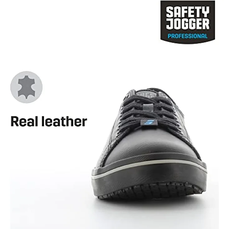 OXYPAS Sneaker Leder Clark, Arbeitsschuhe mit ESD und SJ Grip, herausnehmbaren Einlegesohlen, tief geschnitten, schwarz – Bild 5