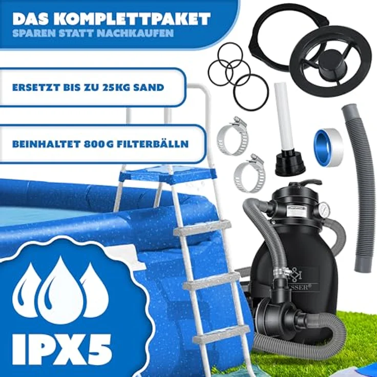 KESSER Sandfilter Sandfilteranlage + 700g Filterbälle ersetzen 25kg Filtersand- Poolfilter 10 m³-h Filteranlage Filterkessel für Pool Schwimmbecken 4-Wege Ventil , einfache Steuerung Schwarz – Bild 5