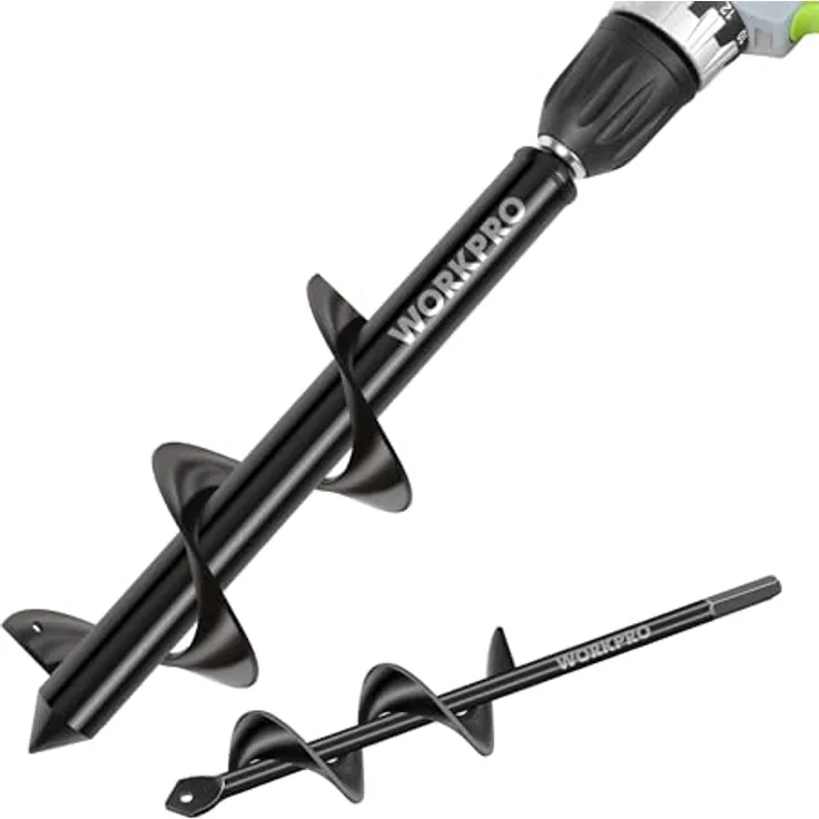 WORKPRO Gartenbohrer Set, Spiralbohrer aus Manganstahl, 2 Größen (8 x 30 cm & 4 x 22 cm) für Bohrmaschine, schnurloses Grabungswerkzeug