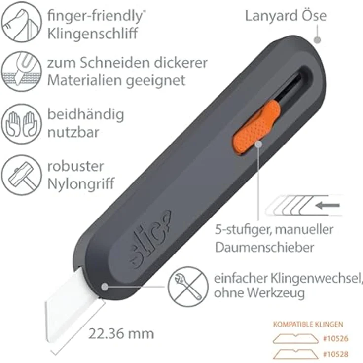 SLICE Cuttermesser 10550, Manuelles Teppichmesser mit keramischer Klinge, 11x längere Schärfe, robuster Griff aus glasfaserverstärktem Nylon – Bild 5