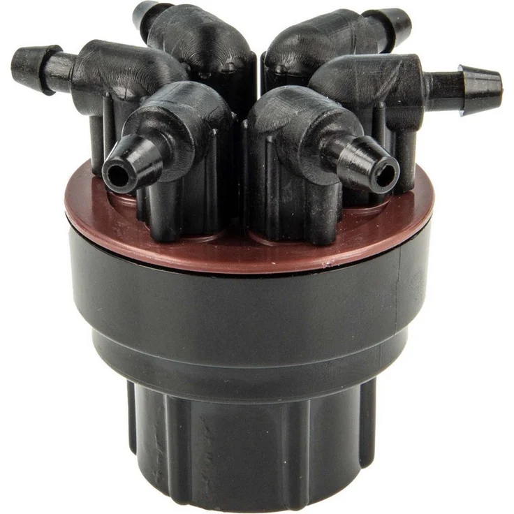 Hunter Bewässerungssystem Mehrfach-Ermitter Verteiler Typ MPE-20, druckkompensierender Tropfer, rot, 6 Emitteröffnungen, 8 l/h Durchfluss