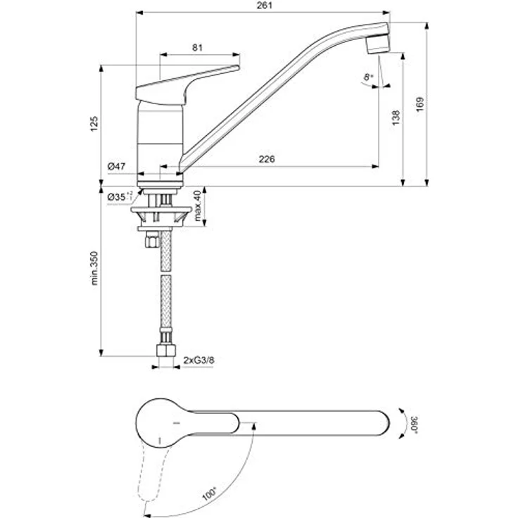 Ideal Standard Cerafit 1, Einhebelmischer, Hochdruck, chrom, schwenkbarer Auslauf, Keramikkartusche – Bild 2