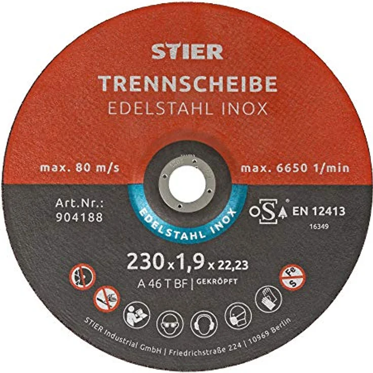 STIER Trennscheibe 230 x 1,0 mm, für Edelstahl/INOX, Metall und Stahl, Set mit 25 Stück für Winkelschleifer, MADE IN GERMANY – Bild 1
