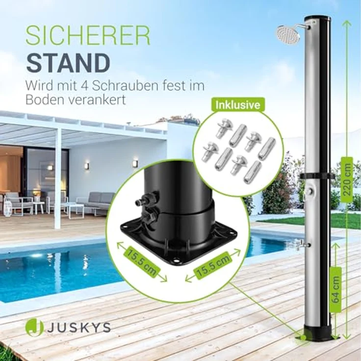 Juskys Solardusche Victoria, 40 L, schwenkbarer Duschkopf, stufenlose Temperaturregelung bis 60 °C, inkl. Fußdusche, klassisch schwarz – Bild 5