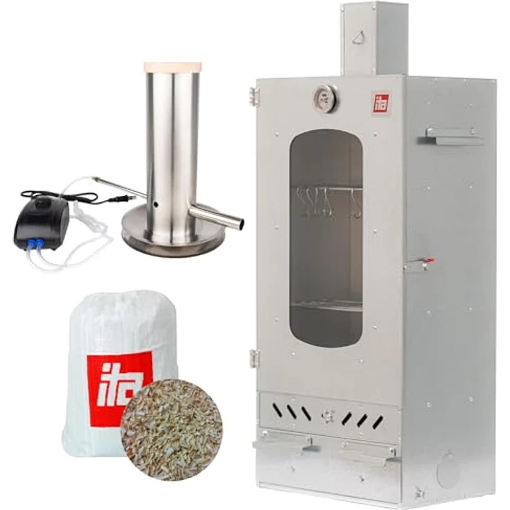 ITA Räucherofen 7012, Smoker Set mit Rauchgenerator, 3 Etagen, legierter Stahl, Sichtfenster, Kaminabzug, Made in EU – Bild 1