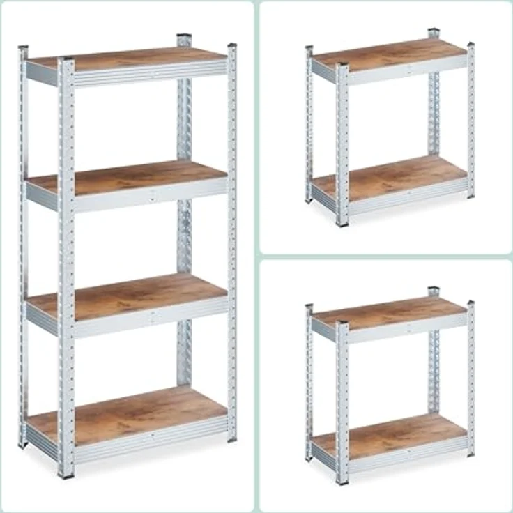 Relaxdays Schwerlastregal, 120 x 60 x 30 cm, 700 kg Tragkraft, verzinkter Stahl, braun/Silber, vielseitig und einfach zu montieren – Bild 5