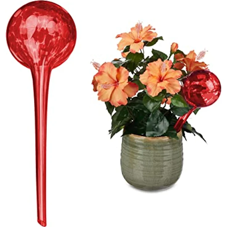 relaxdays Tropfer Bewässerungskugel 2er Set, Glas, Rot, 350 ml Füllmenge, dosierte Wasserabgabe für Pflanzen – Bild 1