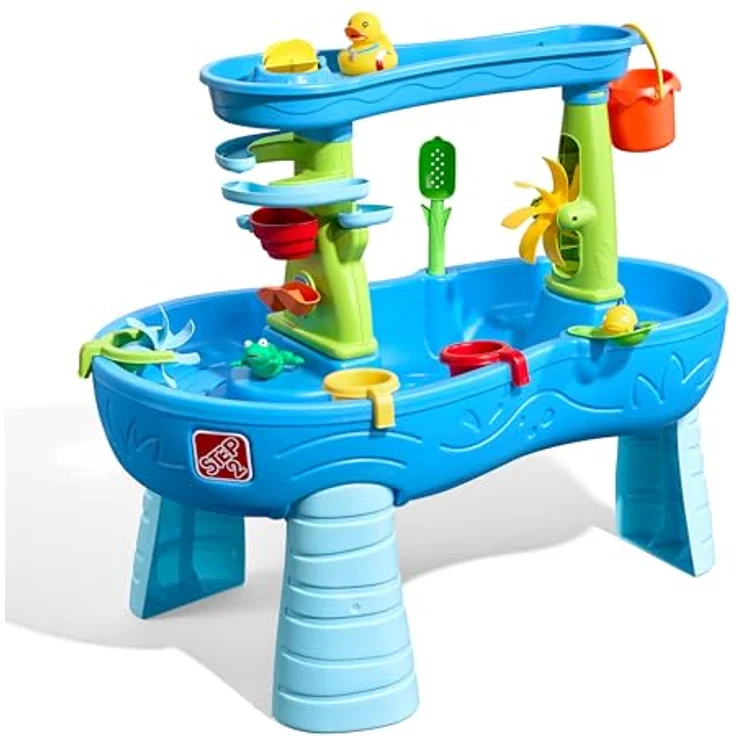 Step2 Double Showers Wasserspieltisch, großer Wassertisch mit 11-teiligem Zubehörset für Freunde, blau und grün – Bild 2