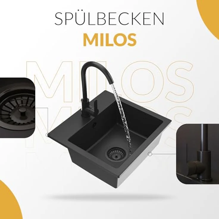 Granitan Spülbecken Milos 45 x 42 cm - Grau - Hitzebeständig, Leicht zu reinigen, Einbaufertig, Perfekte kleine Größe, Ausgezeichnete Qualität – Bild 2