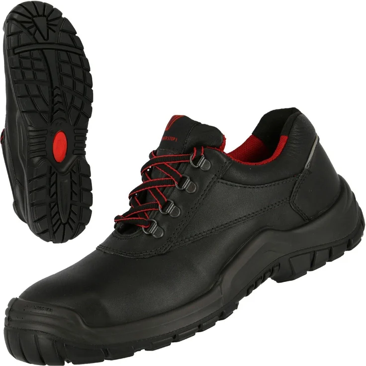 NITRAS 7210 POWER STEP Sicherheitsschuhe, halb S3, aus schwarzem Vollleder mit Stahl-Zehenkappe und durchtritthemmender Zwischensohle, Gr. 47