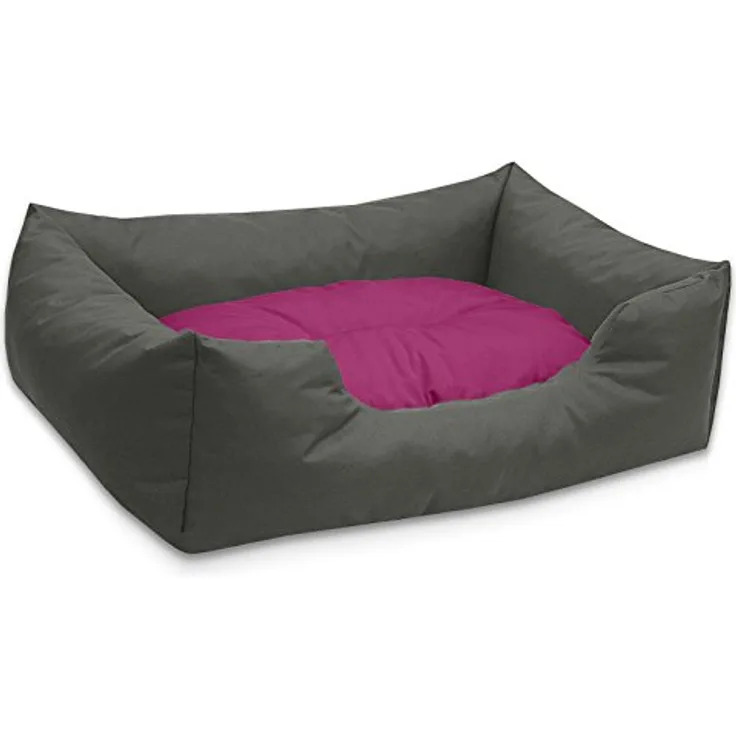 BedDog Hundebett Mimi, Hundesofa aus Cordura, Microfaser-Velours, waschbares Hundebett Vier-eckig mit Rand, Hundekissen für drinnen, draußen, XL, grau-pink